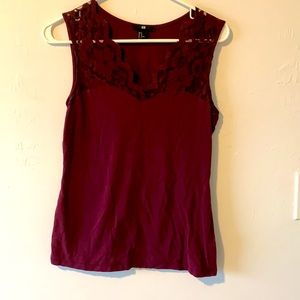 Burgundy H&M sleeveless with v-neck lace design